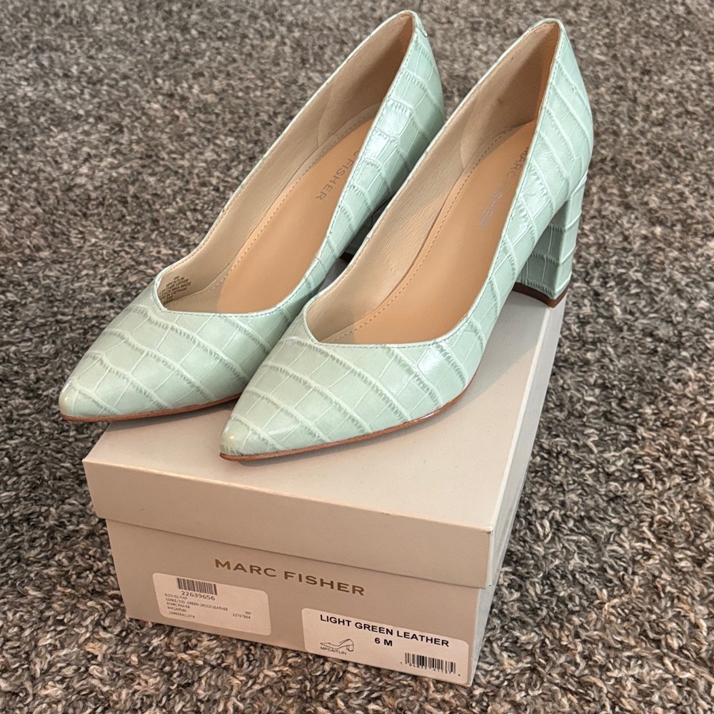 Marc Fisher Mint Green Croc-Embossed Heels